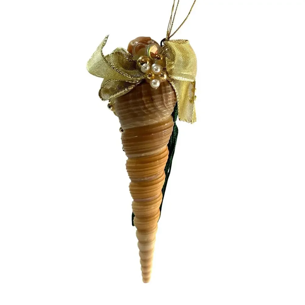 Vintage Cherub Seashell Christmas Ornament Beaded Tassel Victorian 5.5”